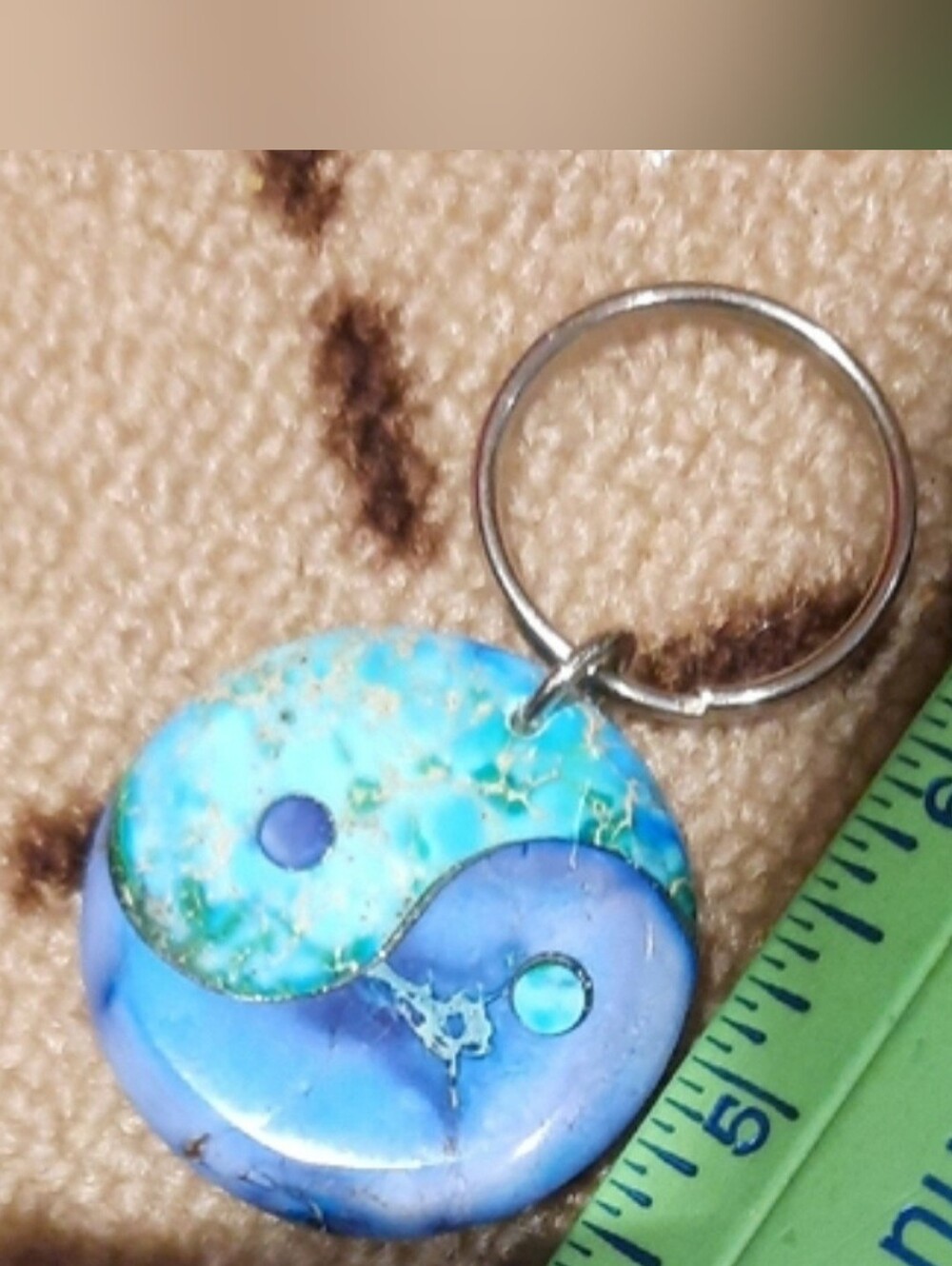 GENUINE GEMSTONES Blue and Turquoise Ying Yang ☯️ Keychain Pendant YIN YANG